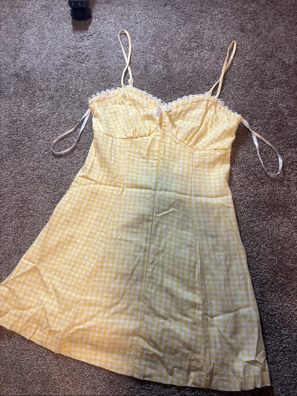 Trixxi Yellow Gingham Spaghetti Strap Dress